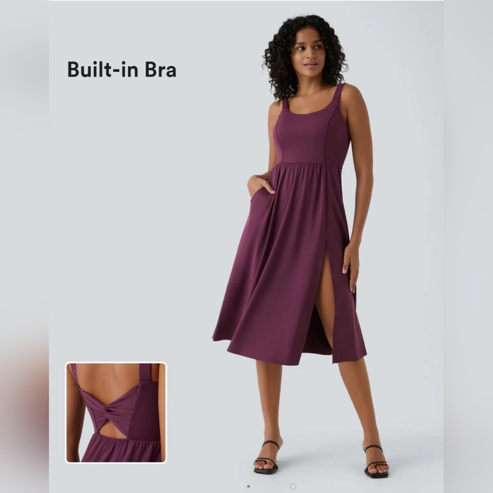 🛍HALARA Padded Backless Twisted Split Midi Casual Dress, XSmall